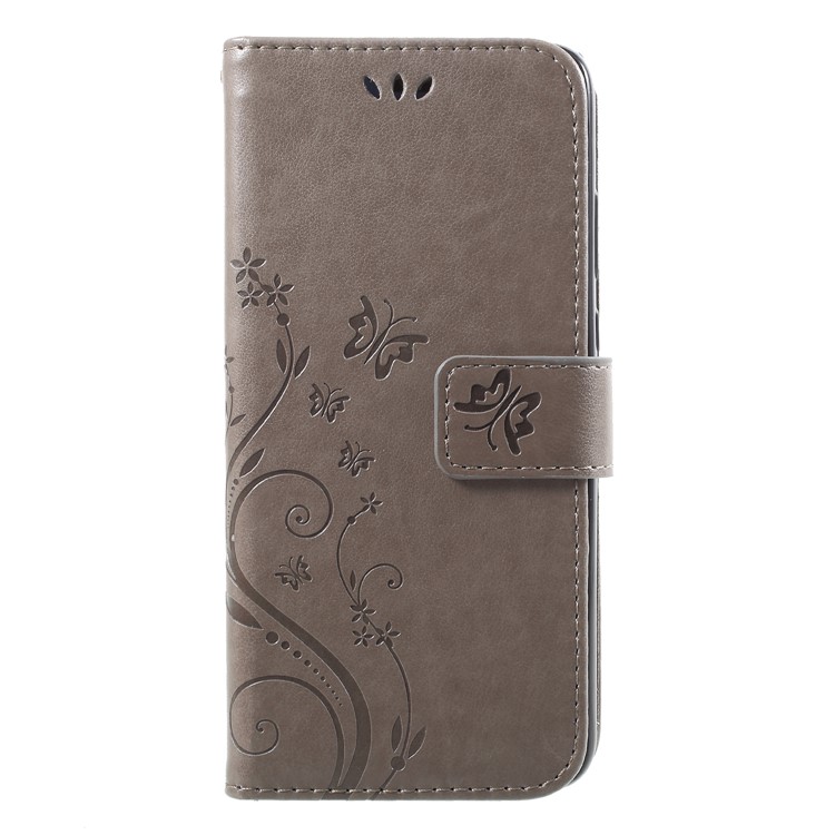 Imprint Flower Butterfly Pattern Wallet Leather Folio Phone Protection Casing for Huawei P20 - Grey-1