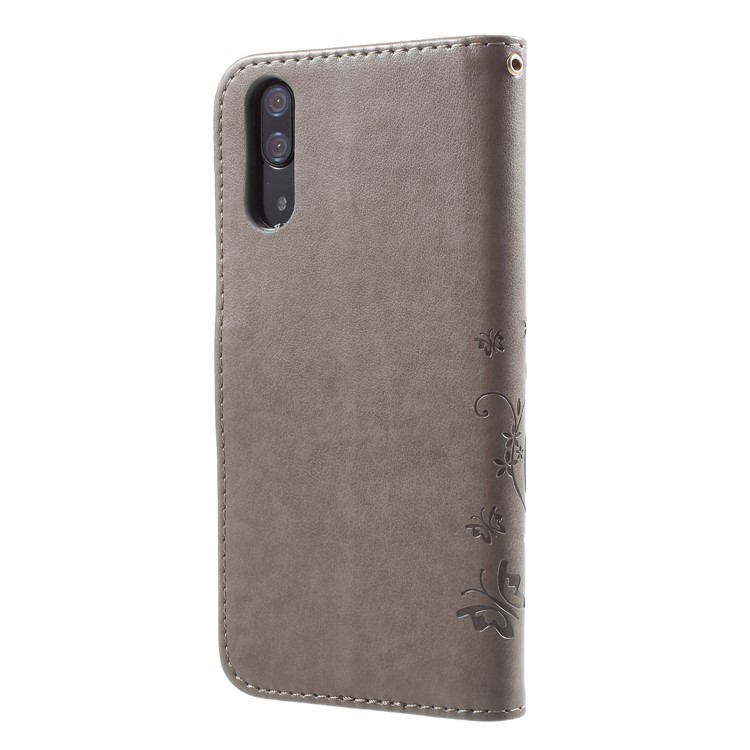 Imprint Flower Butterfly Pattern Wallet Leather Folio Phone Protection Casing for Huawei P20 - Grey-2