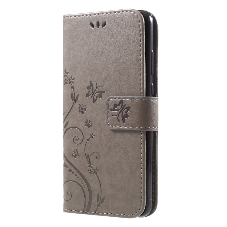 Imprint Flower Butterfly Pattern Wallet Leather Folio Phone Protection Casing for Huawei P20 - Grey-3
