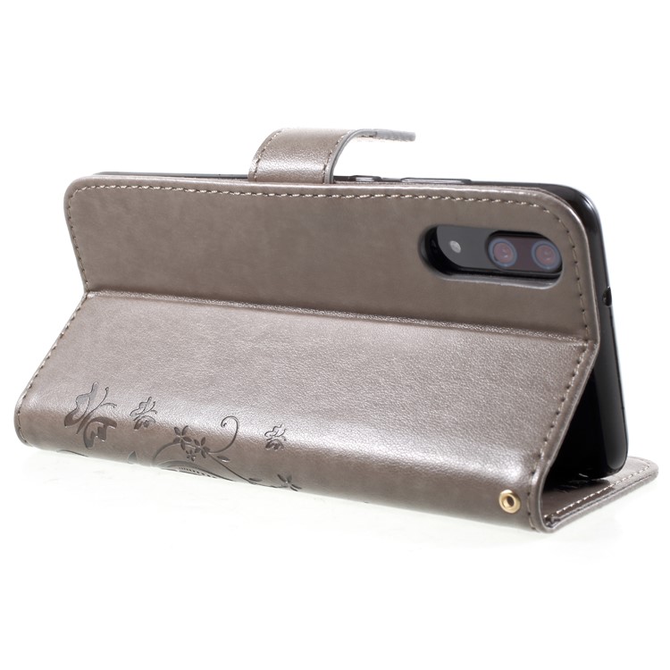 Imprint Flower Butterfly Pattern Wallet Leather Folio Phone Protection Casing for Huawei P20 - Grey-5