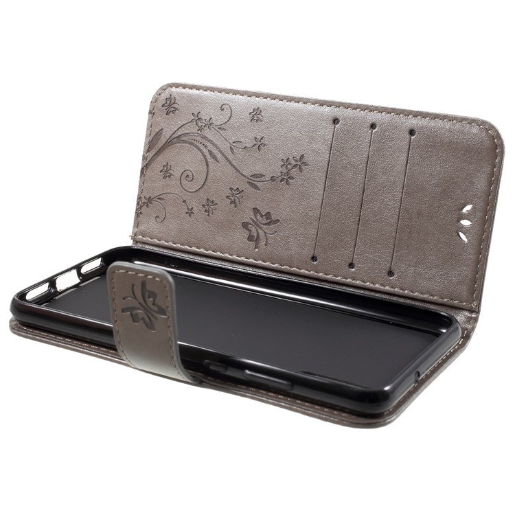 Imprint Flower Butterfly Pattern Wallet Leather Folio Phone Protection Casing for Huawei P20 - Grey-6