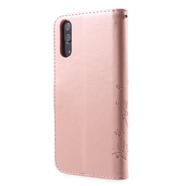 Imprint Flower Butterfly Pattern Wallet Leather Mobile Case for Huawei P20 - Rose Gold-2