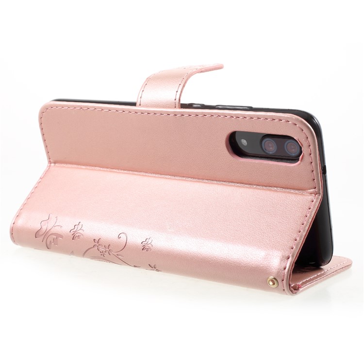 Imprint Flower Butterfly Pattern Wallet Leather Mobile Case for Huawei P20 - Rose Gold-5