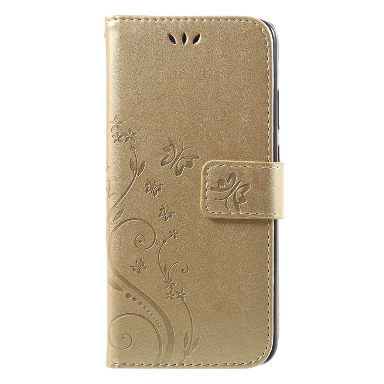 Imprint Flower Butterfly Pattern Wallet Leather Folio Cover for Huawei P20 - Gold-1