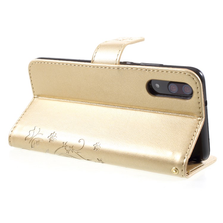 Imprint Flower Butterfly Pattern Wallet Leather Folio Cover for Huawei P20 - Gold-5