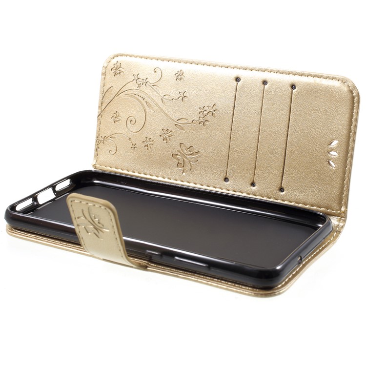 Imprint Flower Butterfly Pattern Wallet Leather Folio Cover for Huawei P20 - Gold-6