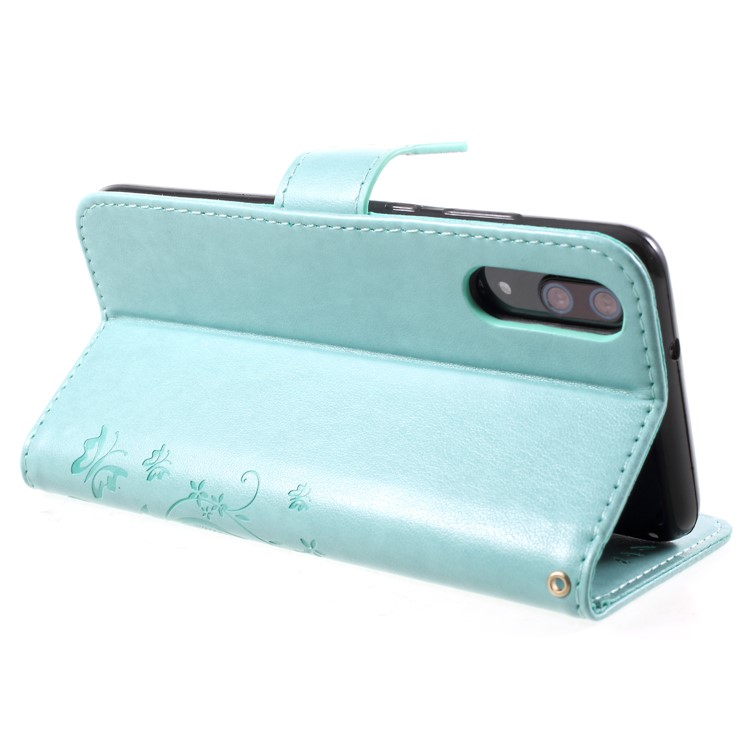 Imprint Flower Butterfly Pattern Wallet Leather Cellphone Folio Shell for Huawei P20 - Cyan-5