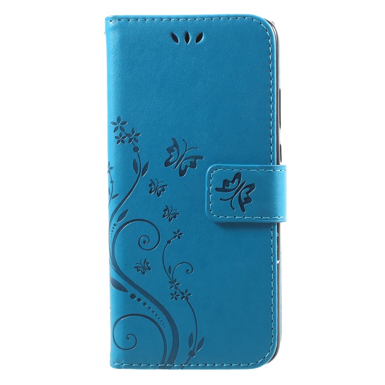 Imprint Flower Butterfly Pattern Wallet Leather Stand Case for Huawei P20 - Blue-1