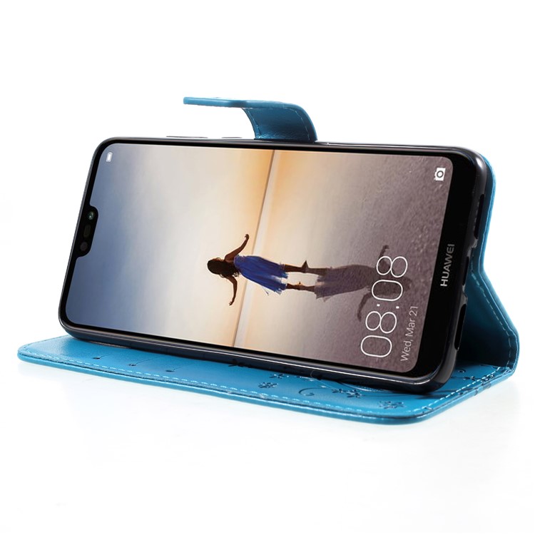 Imprint Flower Butterfly Pattern Wallet Leather Stand Case for Huawei P20 - Blue-4