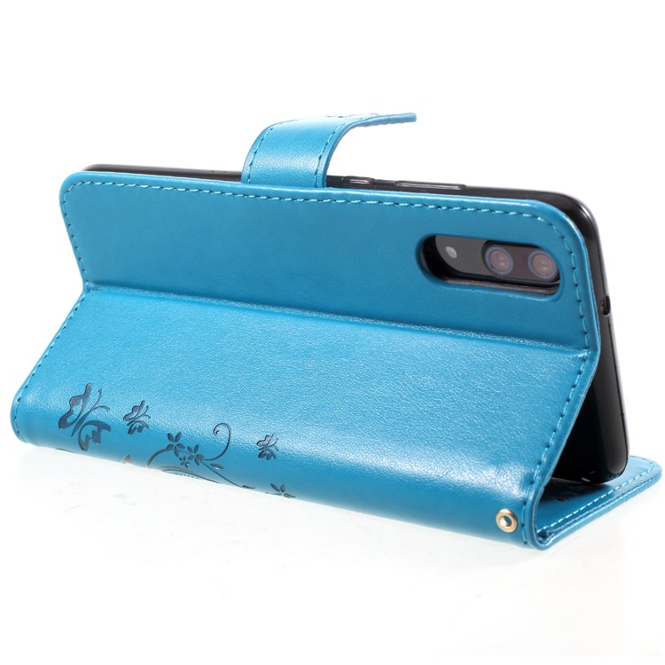 Imprint Flower Butterfly Pattern Wallet Leather Stand Case for Huawei P20 - Blue-5
