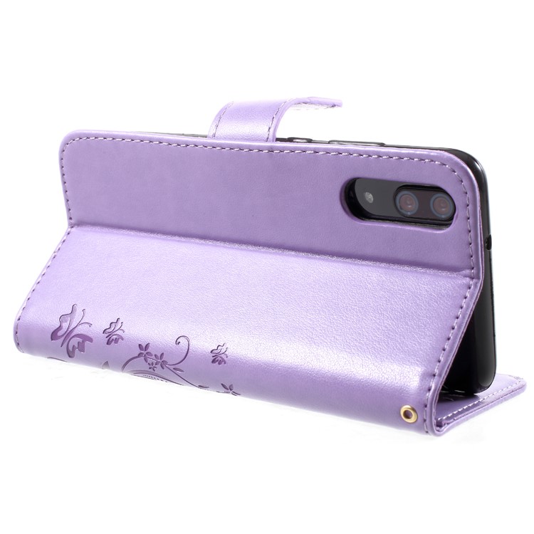 For Huawei P20 Imprint Flower Butterfly Pattern Wallet Leather Protection Folio Phone Case - Light Purple-5