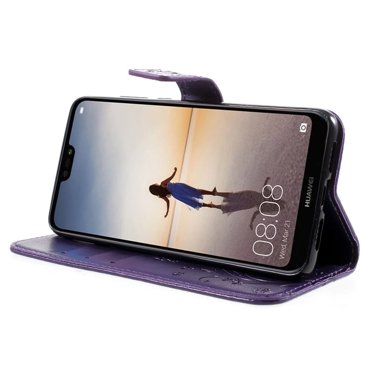 Imprint Flower Butterfly Pattern Wallet Leather Magnetic Folio Casing for Huawei P20 - Dark Purple-4