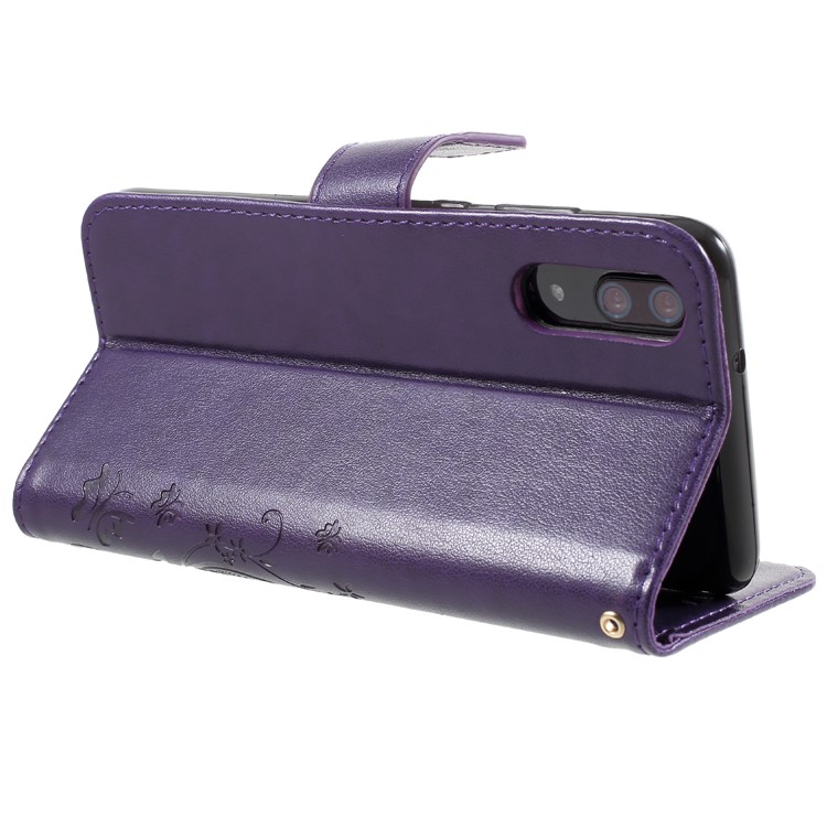 Imprint Flower Butterfly Pattern Wallet Leather Magnetic Folio Casing for Huawei P20 - Dark Purple-5