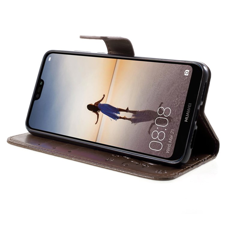 For Huawei P20 Imprint Flower Butterfly Pattern Stand Wallet PU Leather Case Shell - Brown-4