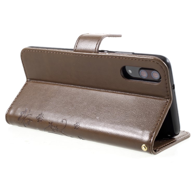 For Huawei P20 Imprint Flower Butterfly Pattern Stand Wallet PU Leather Case Shell - Brown-5