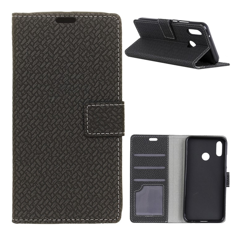 Woven Texture Wallet Stand Leather Case for Huawei P20 Lite / Nova 3e (China) - Black-1