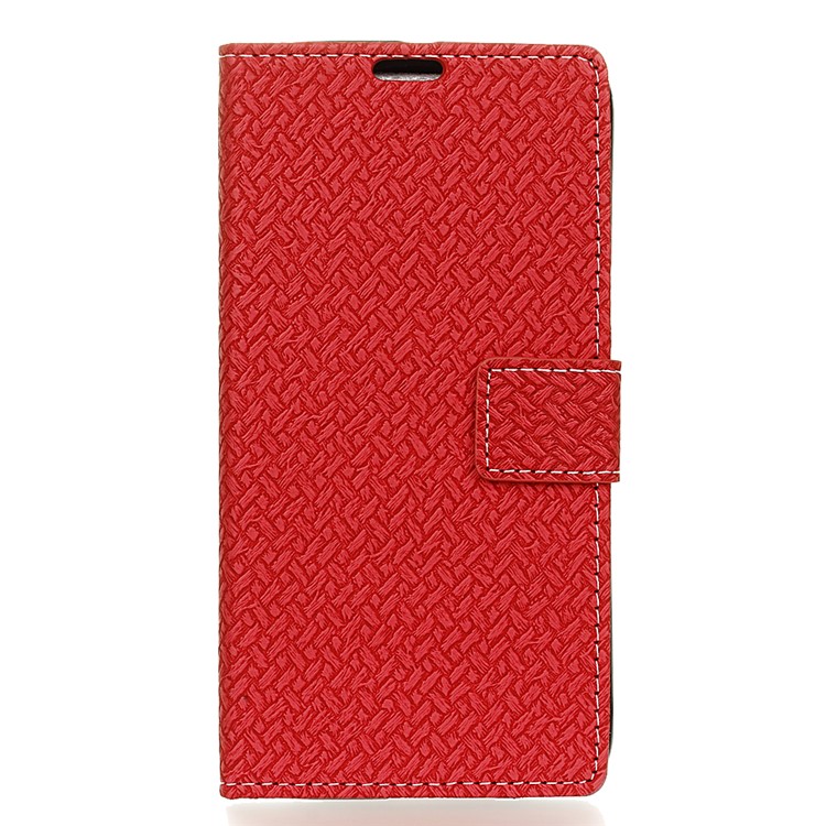 Woven Texture Wallet Stand Leather Shell for Huawei P20 Lite / Nova 3e (China) - Red-1