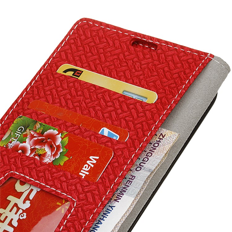 Woven Texture Wallet Stand Leather Shell for Huawei P20 Lite / Nova 3e (China) - Red-5
