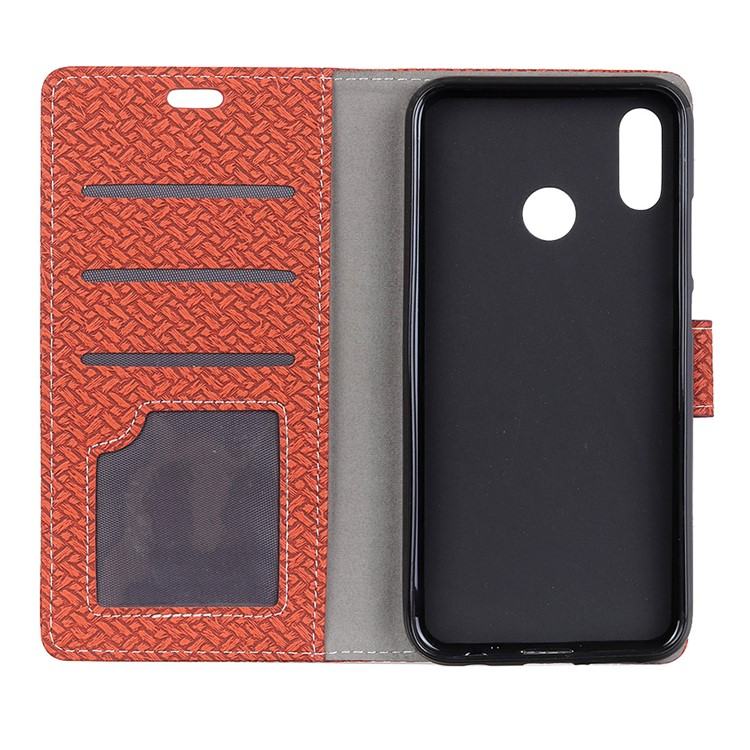 Woven Texture Wallet Stand Leather Case Accessory for Huawei P20 Lite / Nova 3e (China) - Brown-3