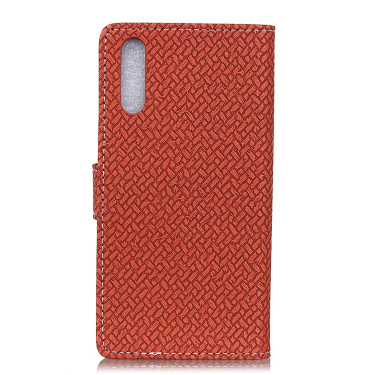 For Huawei P20 Pro Woven Texture Wallet Stand Leather Protector Cover - Brown-2
