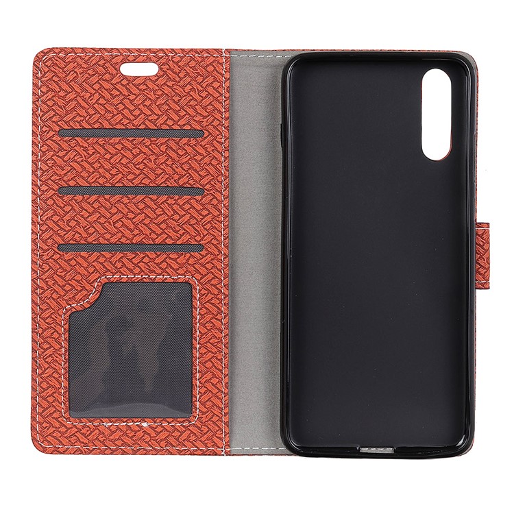For Huawei P20 Pro Woven Texture Wallet Stand Leather Protector Cover - Brown-3