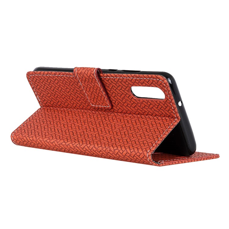 For Huawei P20 Pro Woven Texture Wallet Stand Leather Protector Cover - Brown-4