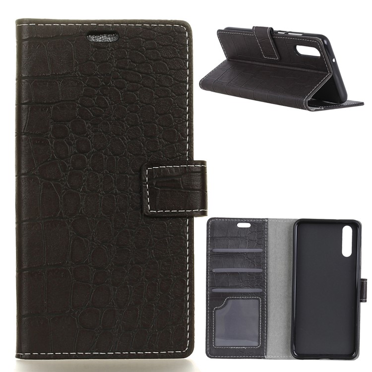 Vintage Crocodile Texture PU Leather Protection Mobile Casing with Card Holder for Huawei P20 Pro - Black-1