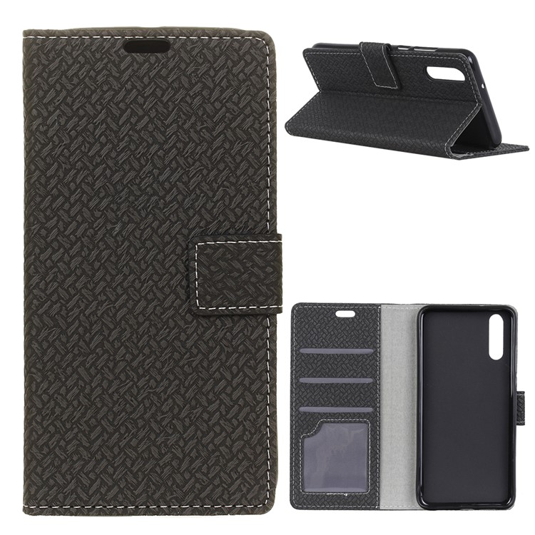 Woven Texture Wallet Stand Leather Case for Huawei P20 - Black-1