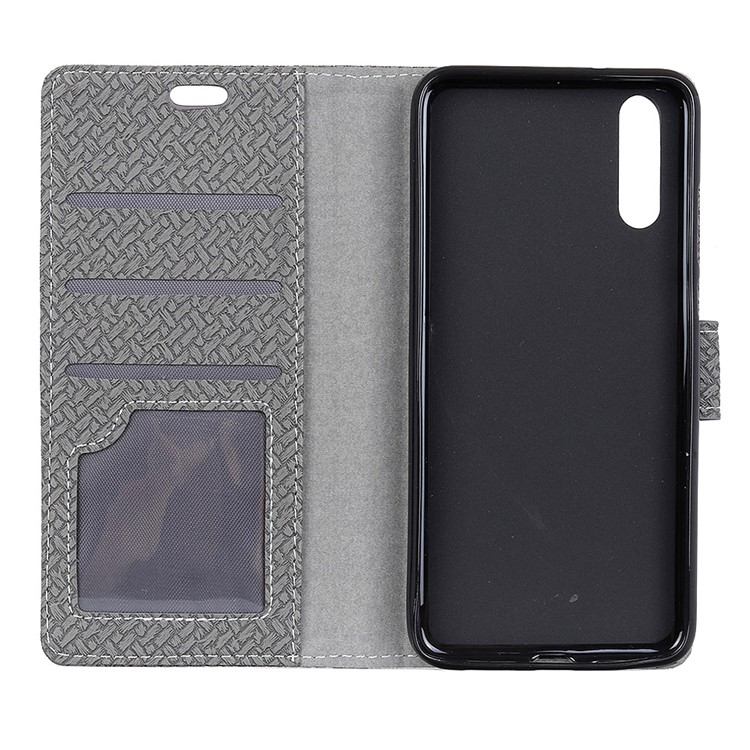 Woven Texture Wallet Stand Leather Cover for Huawei P20 - Grey-3