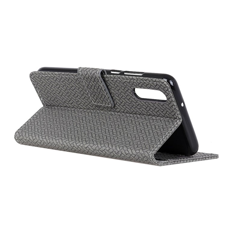 Woven Texture Wallet Stand Leather Cover for Huawei P20 - Grey-4
