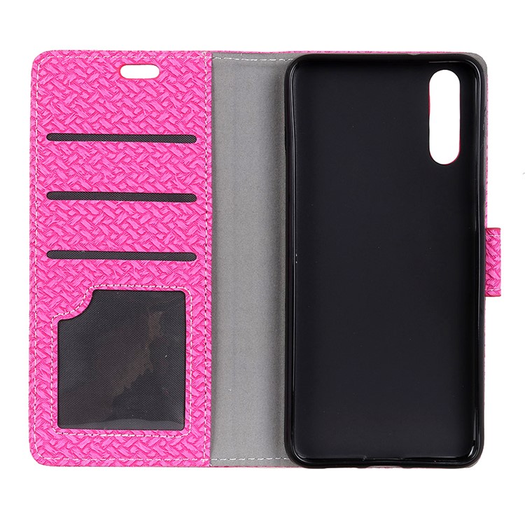 Woven Texture Wallet Stand Leather Shell for Huawei P20 - Rose-3