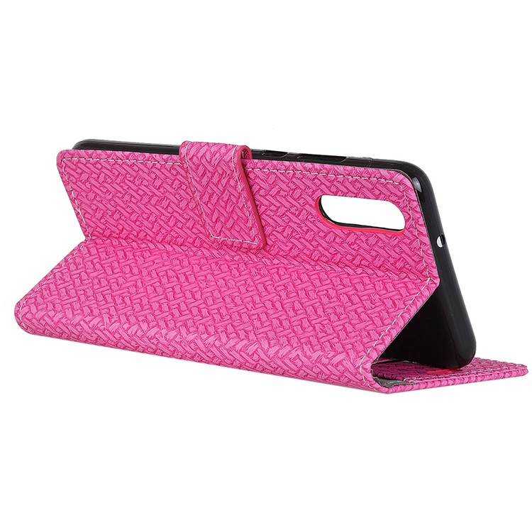Woven Texture Wallet Stand Leather Shell for Huawei P20 - Rose-4