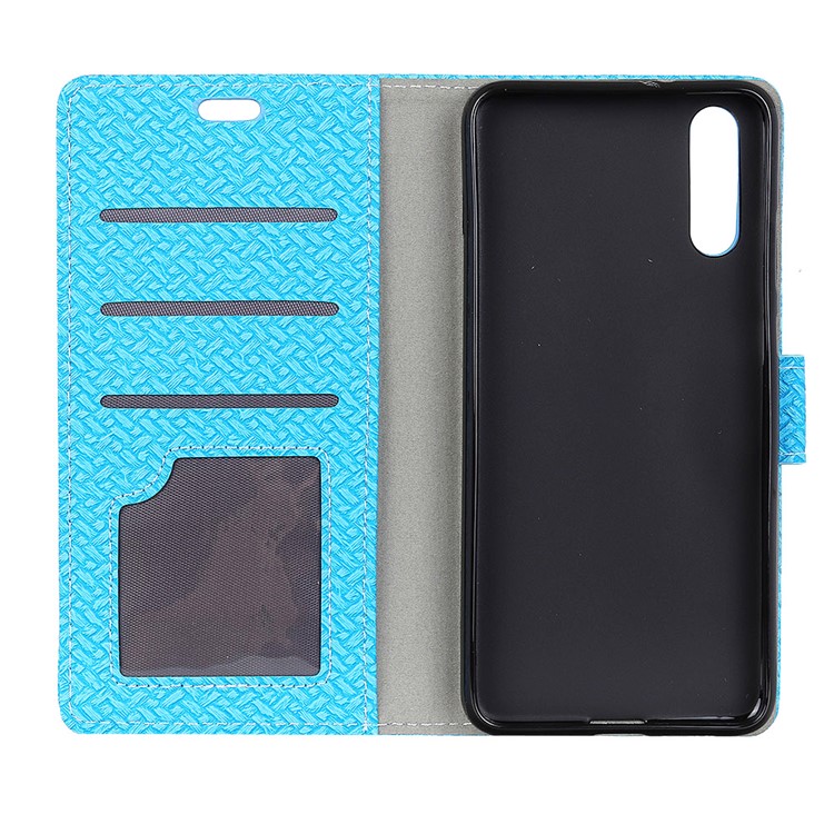 Woven Texture Wallet Stand Leather Case Cover for Huawei P20 - Blue-3