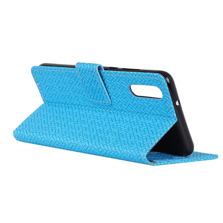 Woven Texture Wallet Stand Leather Case Cover for Huawei P20 - Blue-4