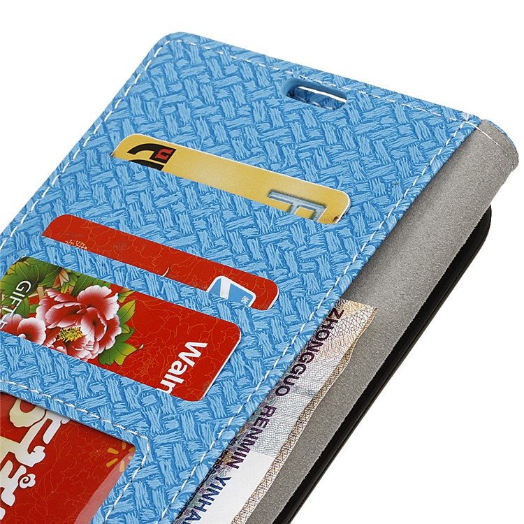 Woven Texture Wallet Stand Leather Case Cover for Huawei P20 - Blue-5