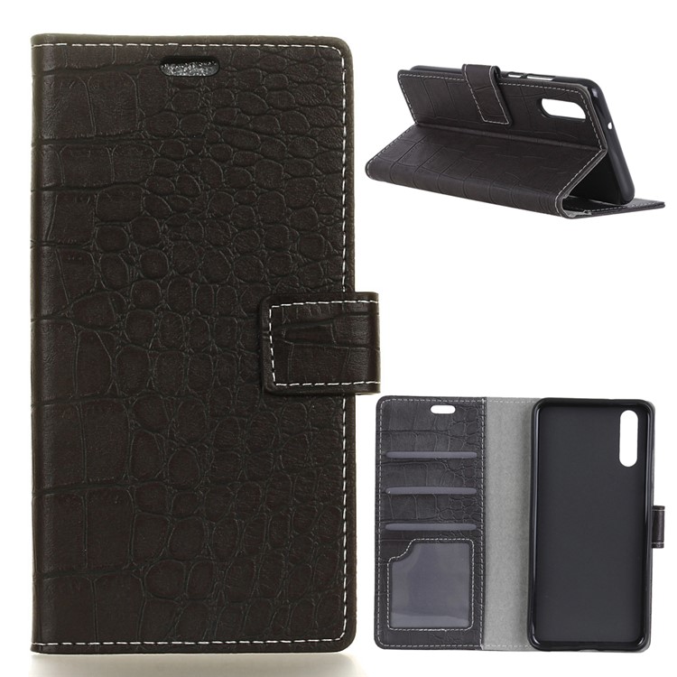 Crocodile Texture Vintage Leather Wallet Stand Case for Huawei P20 - Black-1