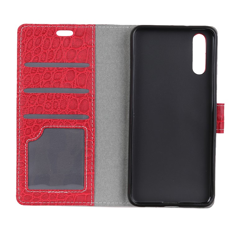 Crocodile Texture Vintage Leather Wallet Stand Shell for Huawei P20 - Red-3