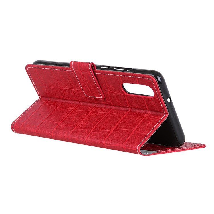 Crocodile Texture Vintage Leather Wallet Stand Shell for Huawei P20 - Red-4