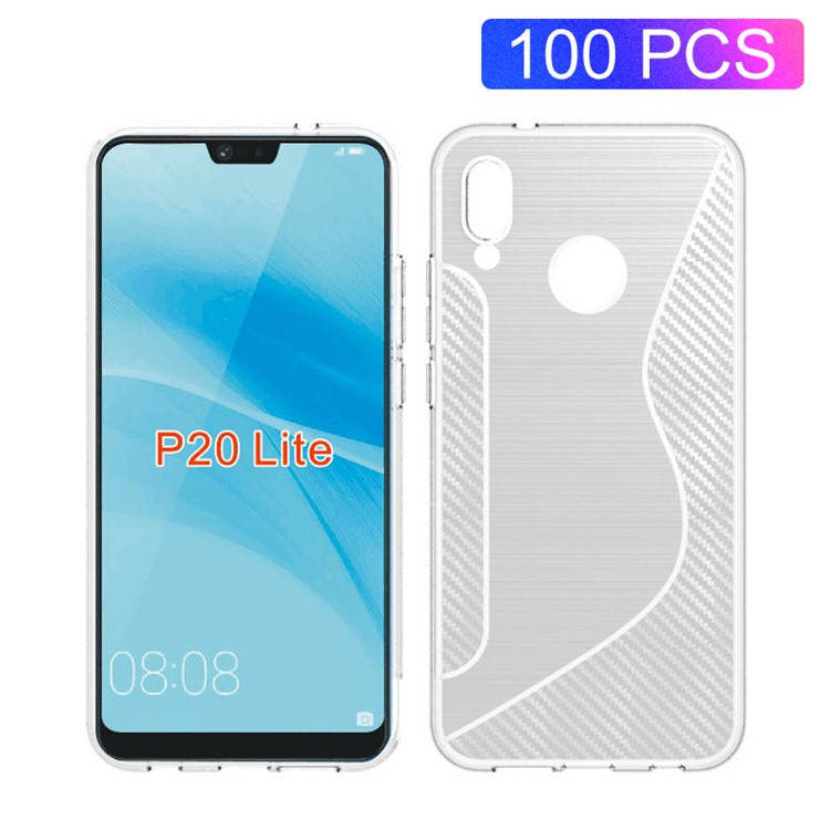 100Pcs/Set Carbon Fiber Brushed S Shape TPU Cover for Huawei P20 Lite/Nova 3e - White-1