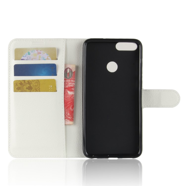 100Pcs/Set Litchi Texture Flip Leather Wallet Stand Cover for Huawei P Smart / Enjoy 7S - White-3