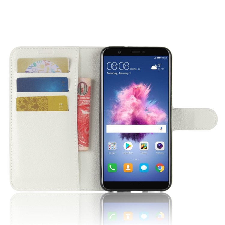 100Pcs/Set Litchi Texture Flip Leather Wallet Stand Cover for Huawei P Smart / Enjoy 7S - White-4