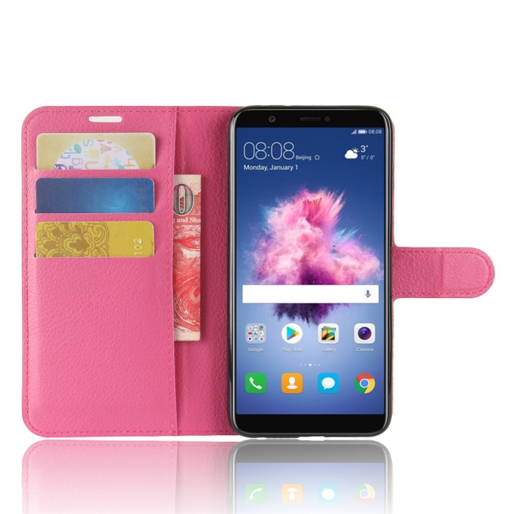 100Pcs/Set Litchi Texture Wallet Stand Leather Phone Case for Huawei P Smart / Enjoy 7S - Rose-4