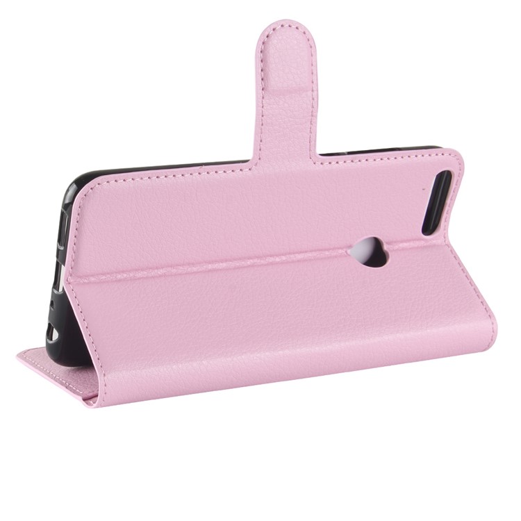 100Pcs/Set Litchi Texture Wallet Stand Leather Phone Cover for Huawei P Smart / Enjoy 7S - Pink-5