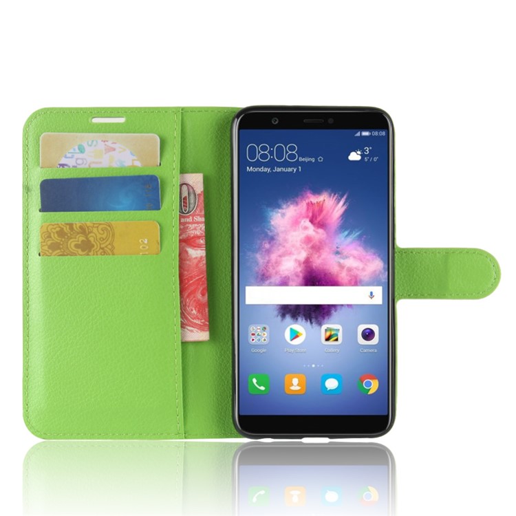 100Pcs/Set Litchi Texture Flip Leather Wallet Stand Mobile Case for Huawei P Smart / Enjoy 7S - Green-4