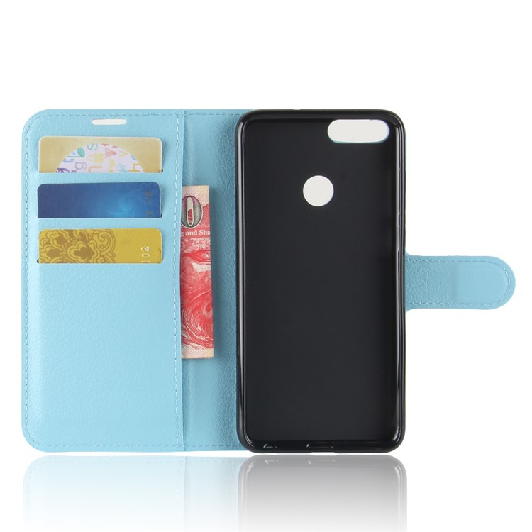 100Pcs/Set Litchi Texture Flip Leather Wallet Stand Mobile Casing for Huawei P Smart / Enjoy 7S - Blue-3