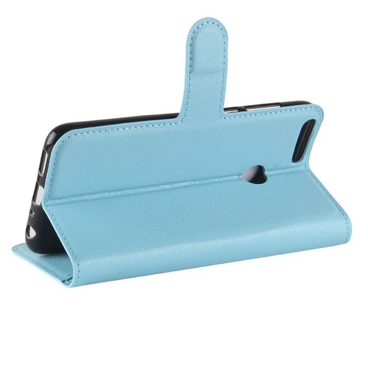 100Pcs/Set Litchi Texture Flip Leather Wallet Stand Mobile Casing for Huawei P Smart / Enjoy 7S - Blue-5