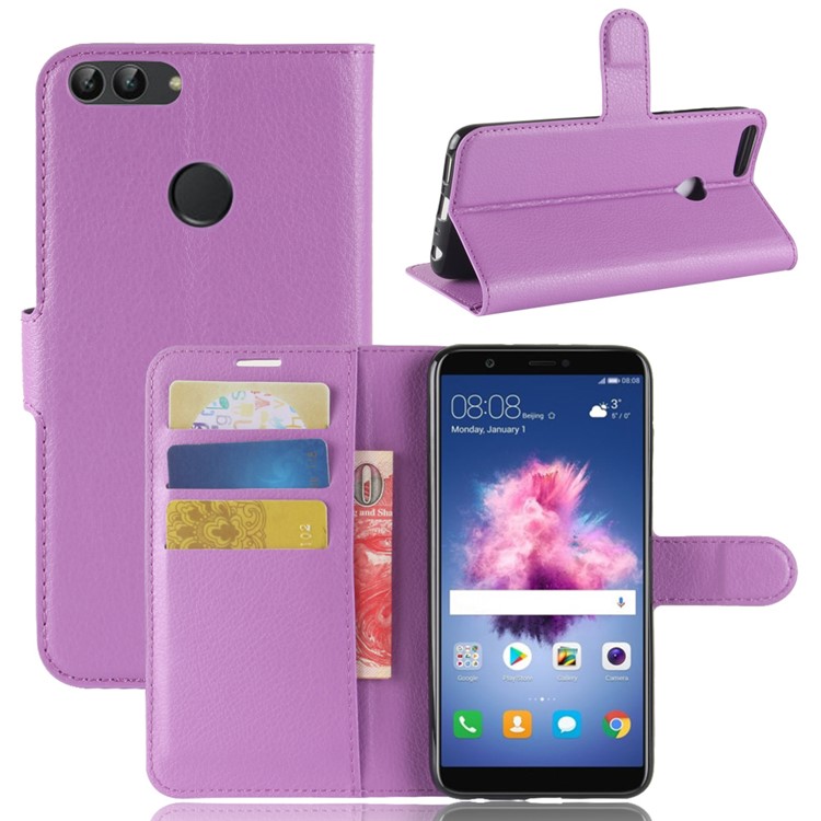 100Pcs/Set Litchi Texture PU Leather Wallet Case Accessory for Huawei P Smart / Enjoy 7S - Purple-7