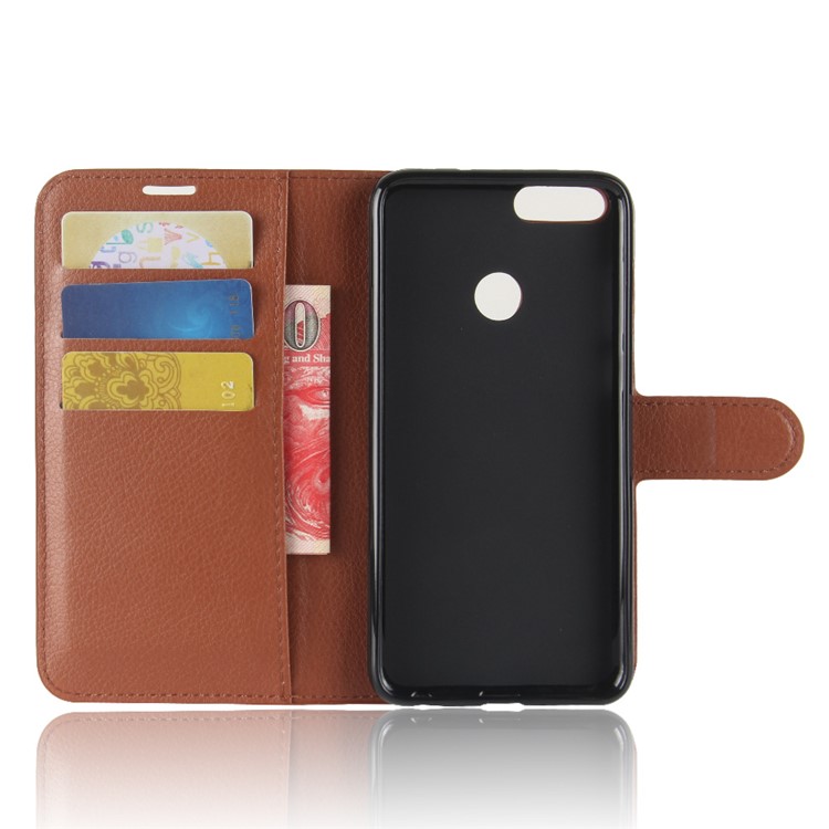 100Pcs/Set Litchi Texture Flip Leather Wallet Protector Cover for Huawei P Smart / Enjoy 7S - Brown-3