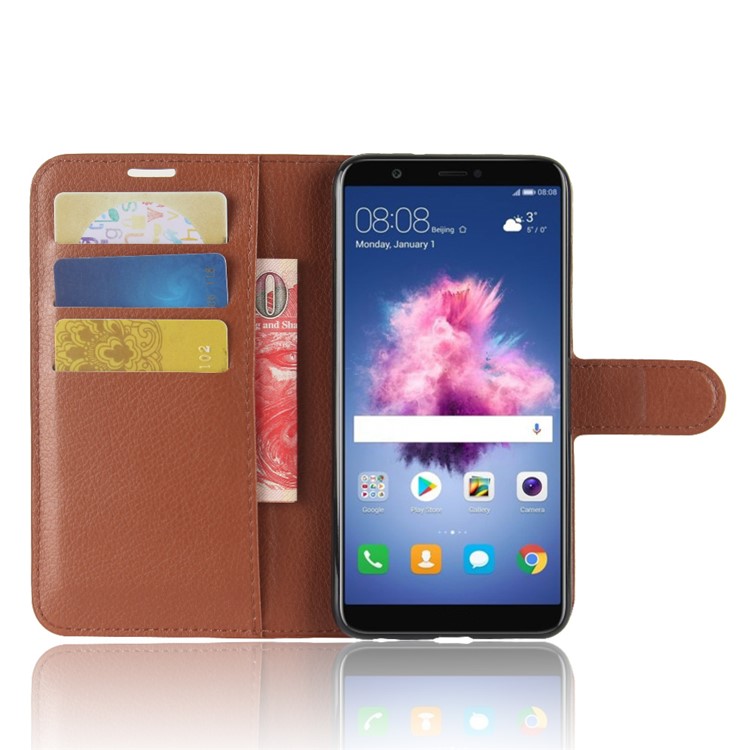 100Pcs/Set Litchi Texture Flip Leather Wallet Protector Cover for Huawei P Smart / Enjoy 7S - Brown-4