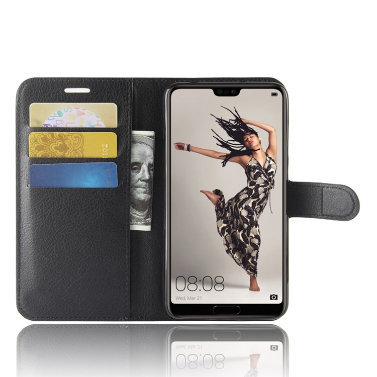 100Pcs/Set Litchi Grain Wallet Stand Leather Case for Huawei P20 Pro - Black-4